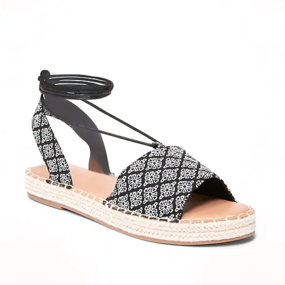 Womens Lace-Up Espadrille Flatform Sandals Size 8